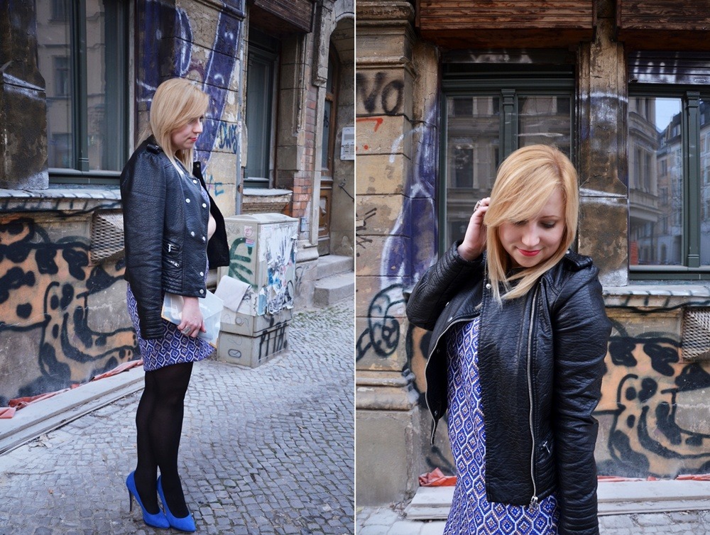 Rhombus-Dress-Outfit-Leather-Jacket-Blue-Pumps (9)