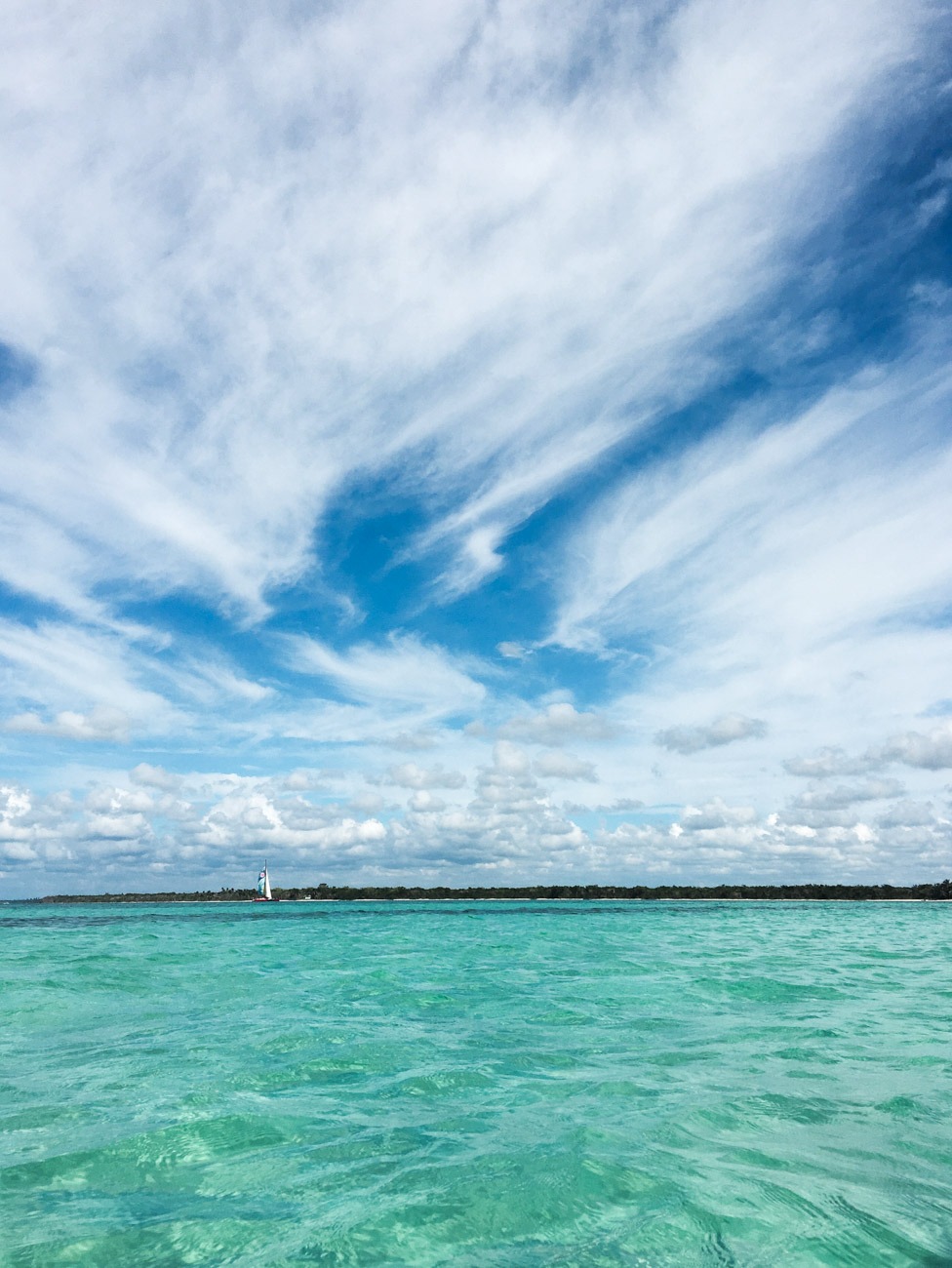 Türkisblaues, hüfthohes Wasser im Piscina Natural (Sandbank) vor der Küste der Isla Saona in der Dominikanischen Republik