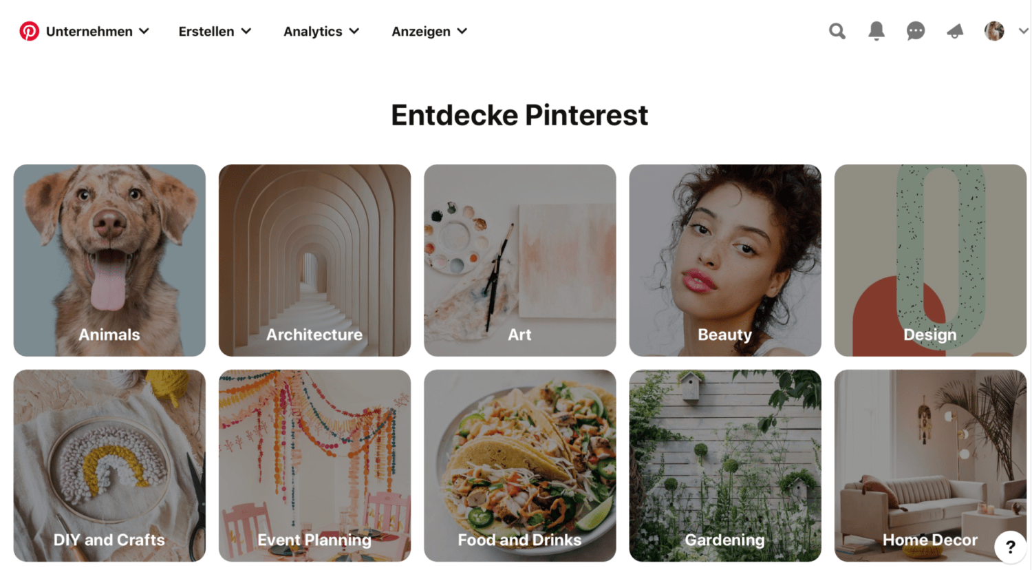 Pinterest Marketing: 32 Kategorien bei Pinterest