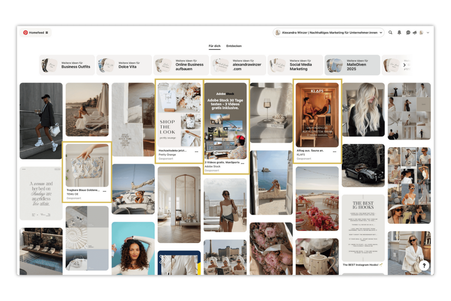 Pinterest Werbeanzeigen im Feed