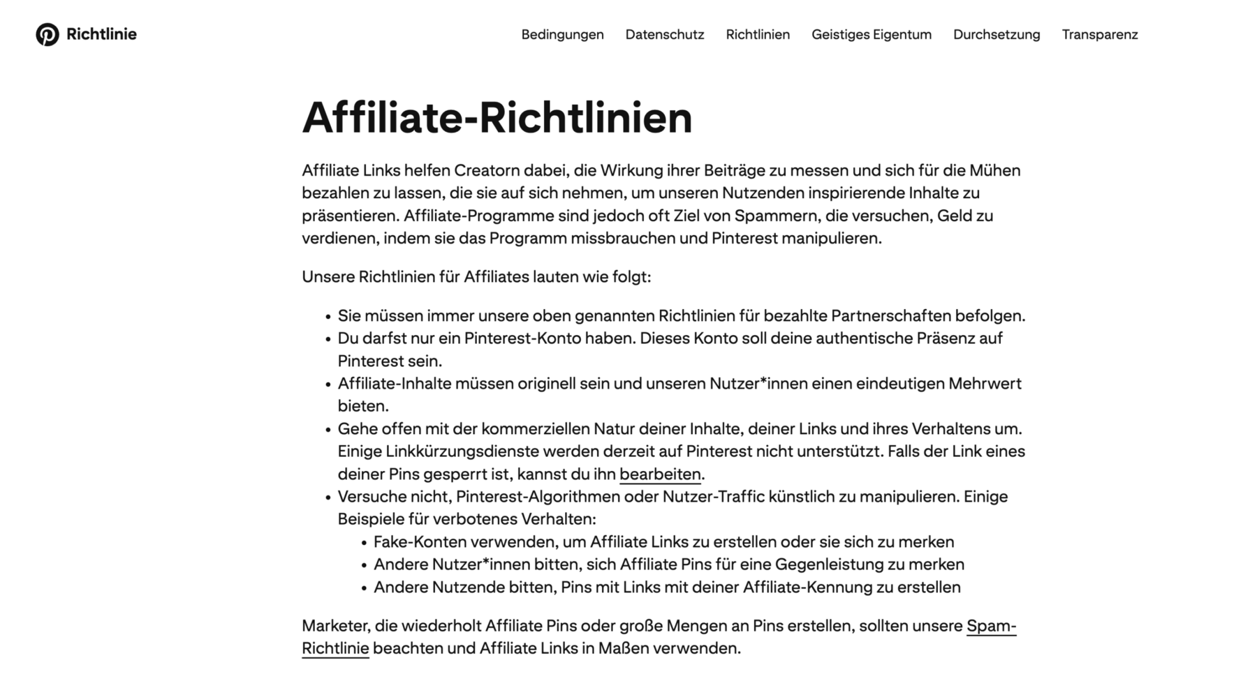 Affiliate Marketing mit Pinterest Richtlinien