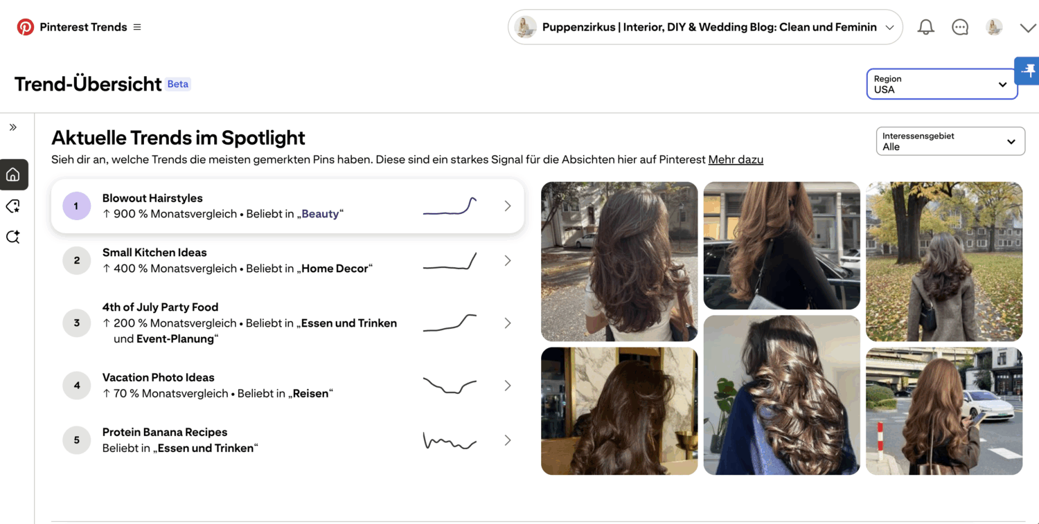 Finden der Nische für Affiliate Marketing mit Pinterest mit dem Pinterest Trends Tool