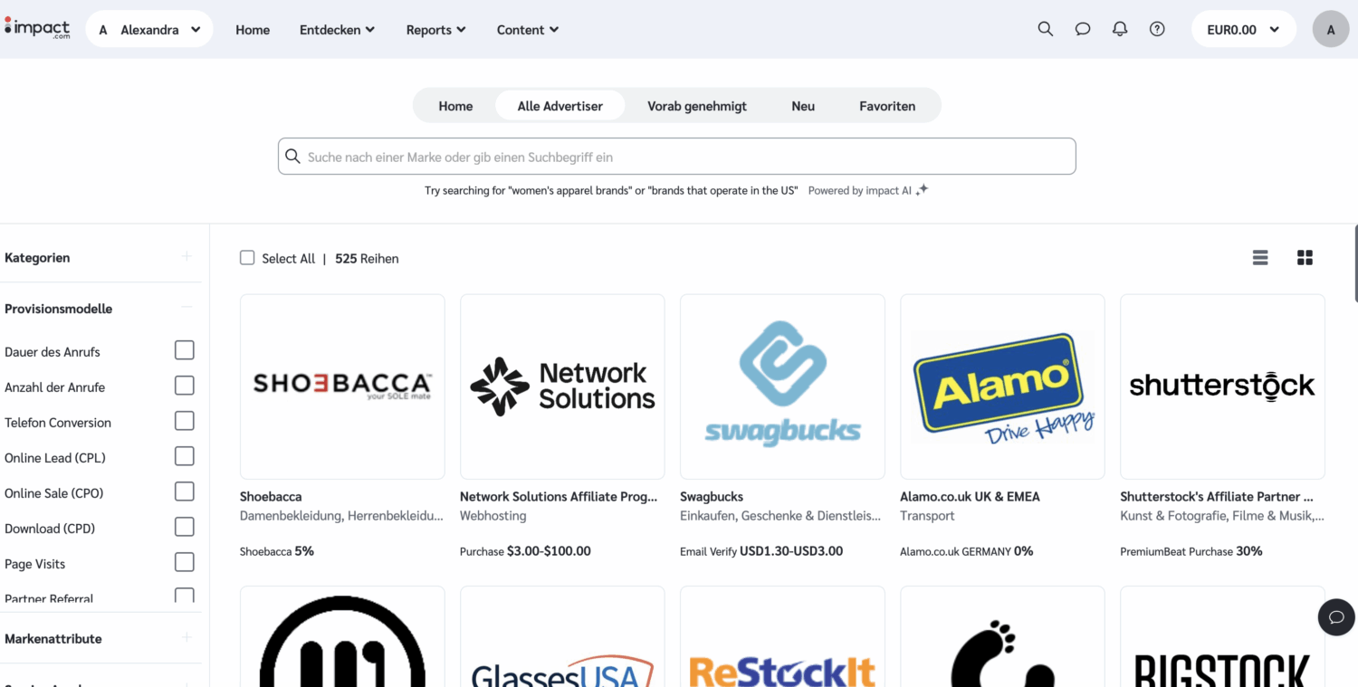 Impact Affiliate Marketing Produkte